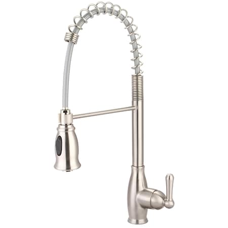 Olympia Single Handle Pre-Rinse Spring Pull-Down Kitchen Faucet in PVD Brushed Nickel K-5045-BN